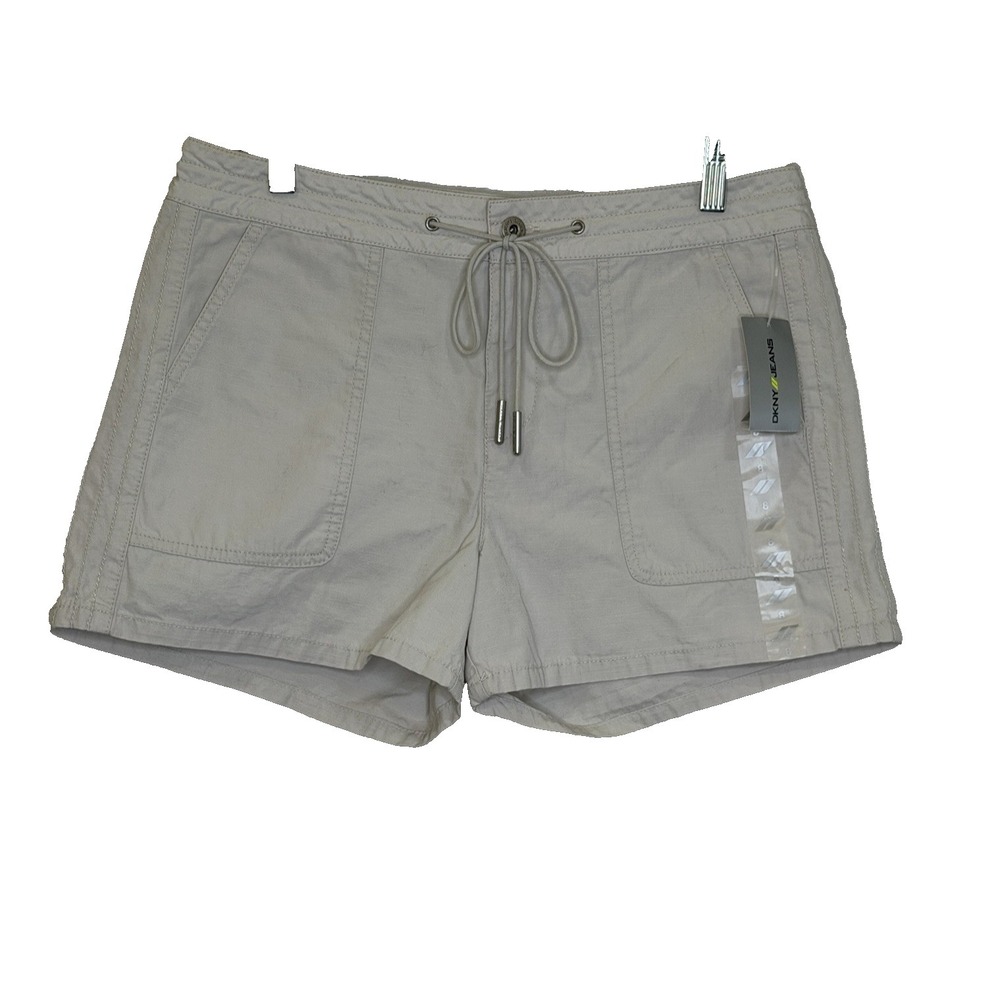 DKNY Jeans Chino Shorts Womens Size 8 Light Khaki Ripstop Drawstring Cotton‎ NEW